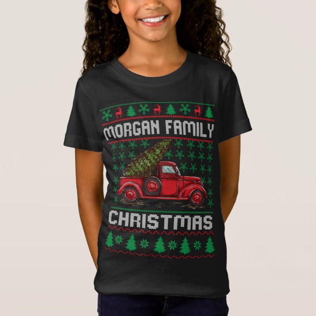 Morgan Familie Ugly Weihnachten Sweater Red Truck  T-Shirt (Vorderseite)