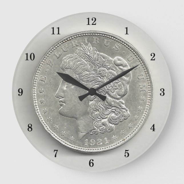 Morgan Silver Dollar Wall Clock 1921 Große Wanduhr (Vorderseite)