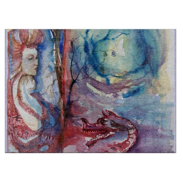 MORGANA / Magie und Geheimnis, rosa Blaue Fantasie Schneidebrett (Vorderseite)