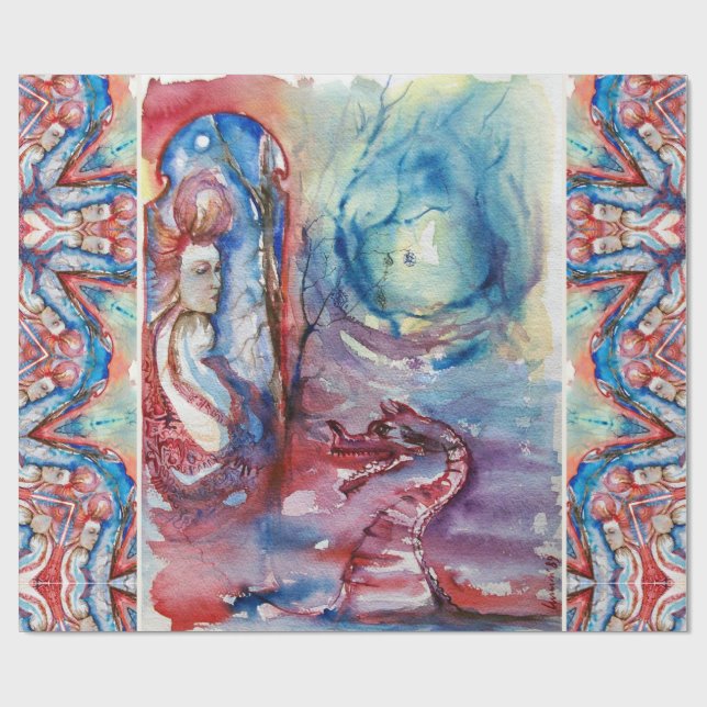 MORGANA Verzauberung und Drache ,Rosa blaue Fantas Geschenkpapier (Flach)