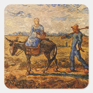 Morgen, Bauernpaar von Vincent van Gogh Quadratischer Aufkleber