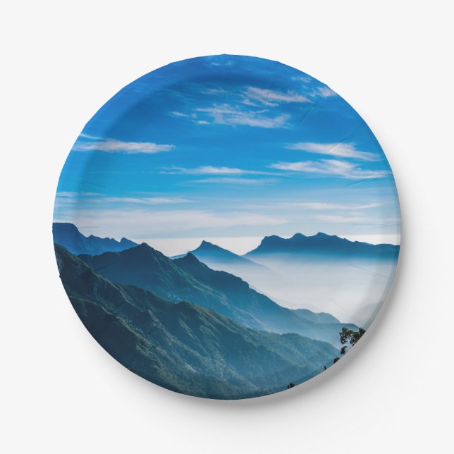 Morgen Berge Nebel Landschaft Pappteller (Vorderseite)