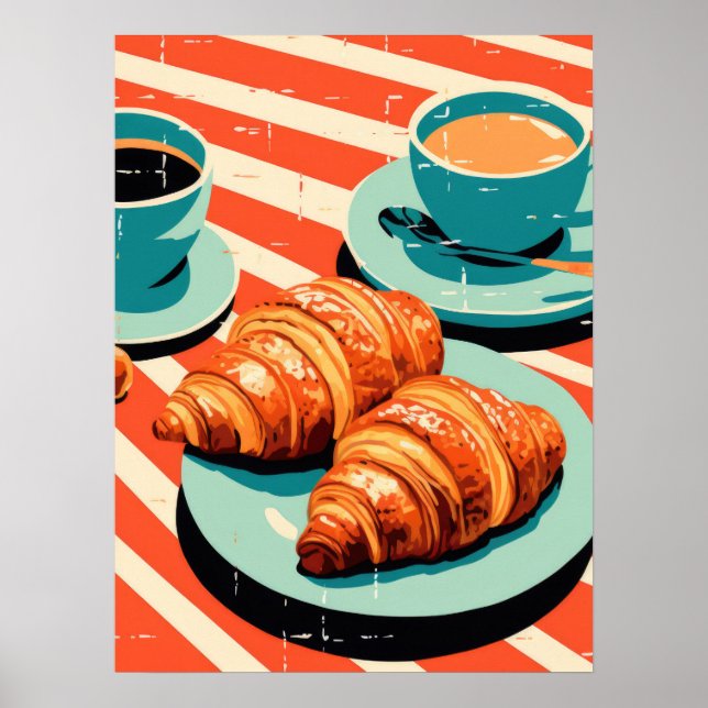 Morgen Bliss: Croissants und Kaffee Poster (Vorne)