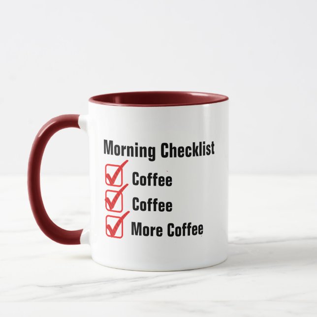 Morgen Checklist Kaffee Funny Novelty Geschenk Tasse (Links)