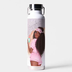 Morgen Faux Glitter Mädchen Schwarz Lockiges Haar Trinkflasche