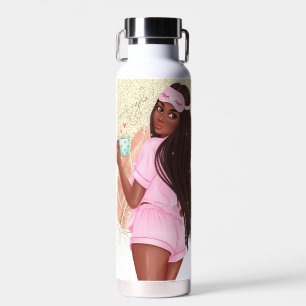 Morgen Faux Glitter Mädchen Schwarze Wellenhaar  Trinkflasche