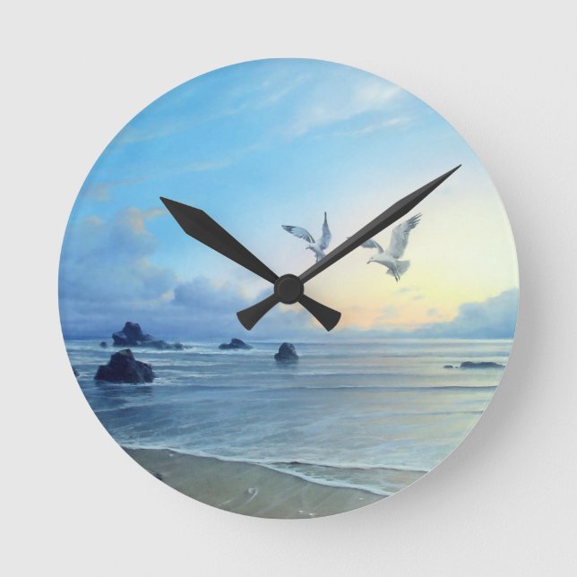Morgen-Gezeiten-Strand-Thema-Küchen-Uhr Runde Wanduhr (Vorderseite)