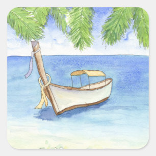 Morgen in Bali Aquarell Quadratischer Aufkleber