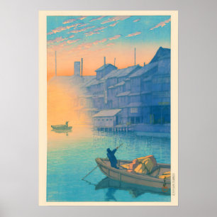 Morgen in Dotonbori in Osaka von Kawase Hasui Poster