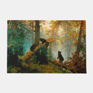 Morgen in einem Kiefernwald Bär mit Jungen Shishki Fußmatte