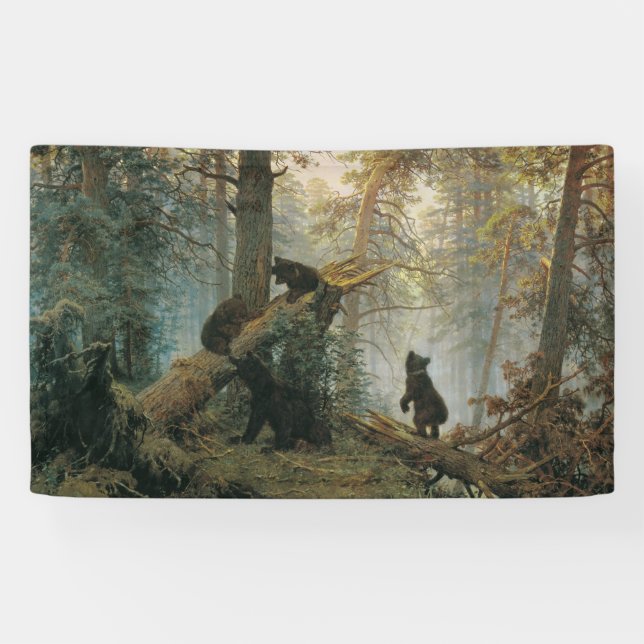 Morgen in einem Kiefernwald (Bären im Wald) Banner (Horizontal)