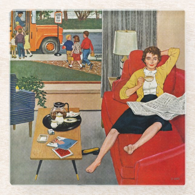 Morgen-Kaffeepause Glasuntersetzer (Vorderseite)