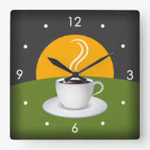 Morgen-Kaffeetasse-Café-Quadrat-Wanduhr