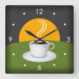Morgen-Kaffeetasse-Café-Quadrat-Wanduhr Quadratische Wanduhr