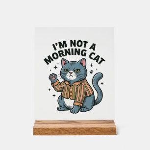 Morgen Katze Vintage Gravur Lustiges Katze T-Shirt Acrylschild