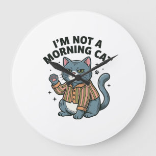 Morgen Katze Vintage Gravur Lustiges Katze T-Shirt Große Wanduhr