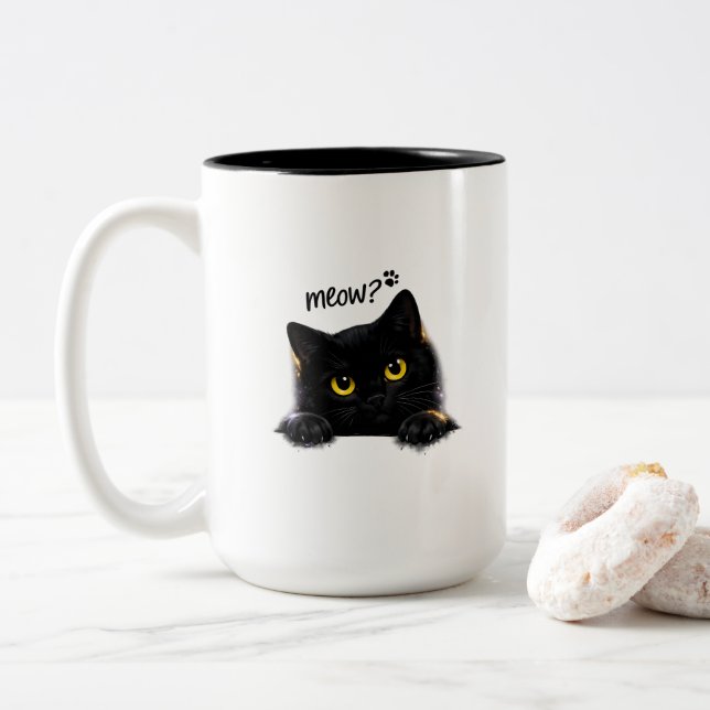 Morgen-Miau-Tasse Zweifarbige Tasse (Mit Donut)