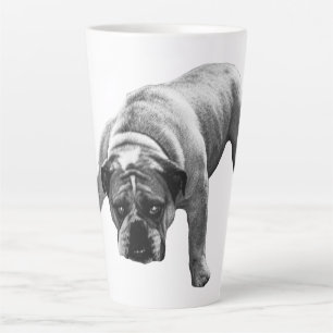 Morgen mit einem wachsamen Bulldoggen Milchtasse