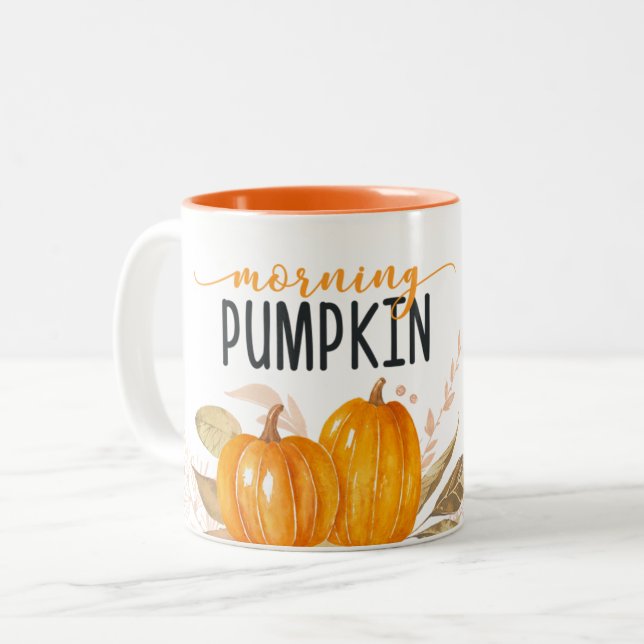 MORGEN PUMPKIN Orange Fall Foliage Zweifarbige Tasse (Vorderseite Links)