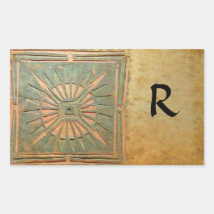 MORGEN STAR MONOGRAM , antik gelb, braun, grün Rechteckiger Aufkleber