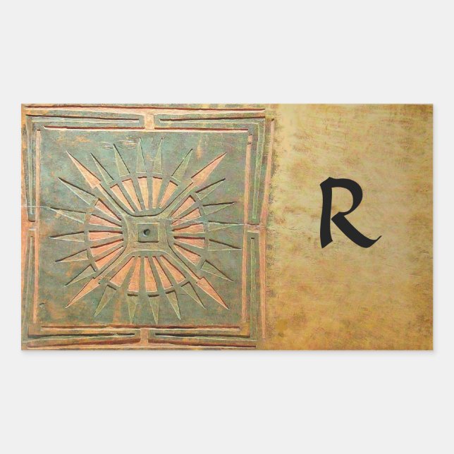 MORGEN STAR MONOGRAM , antik gelb, braun, grün Rechteckiger Aufkleber (Vorderseite)