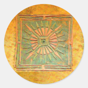 MORGEN-STERN, Grün, braunes Gelb Runder Aufkleber