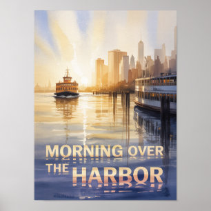Morgen über dem Hafen von New York Aquarell Poster