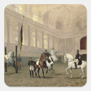 Morgen-Übung im Hofreitschule Quadratischer Aufkleber