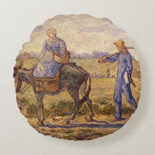 Morgen Vincent van Goghs  , gehend aus zu arbeiten Rundes Kissen