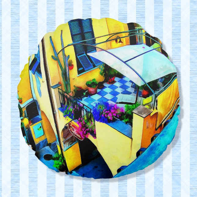 Morgenblick vom Cinque Terre Balcony Rundes Kissen (Von Creator hochgeladen)