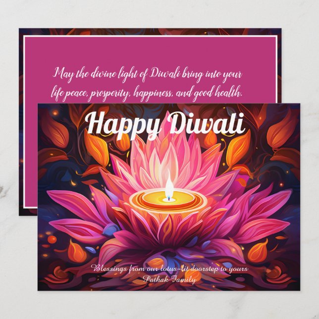 Morgendämmerung der Diya Diwali Card Einladung (Vorne/Hinten)