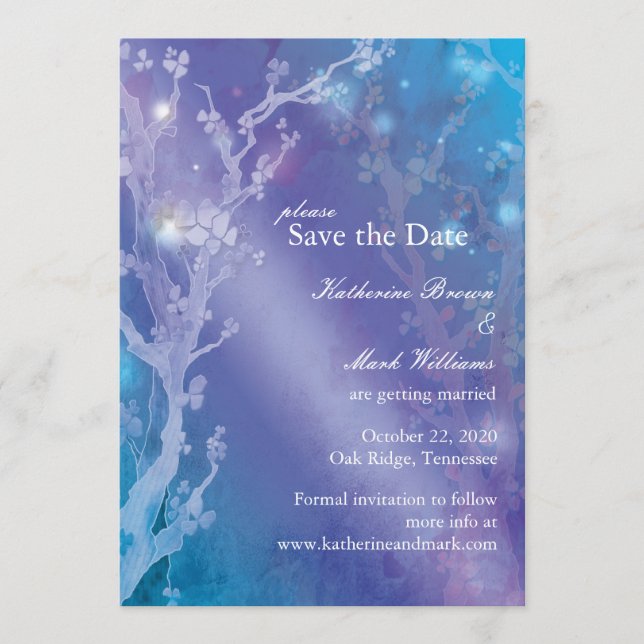 Morgendämmerung in Blauer Hochzeit Das Datum speic Save The Date (Vorderseite)