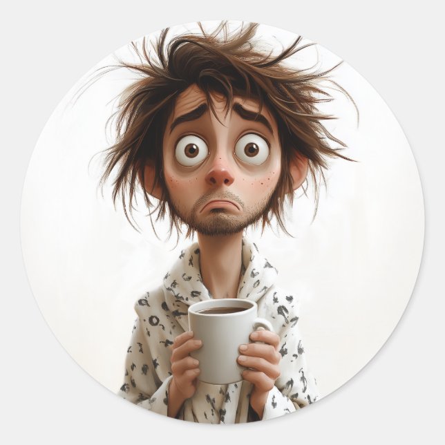 Morgengrauen: Kaffee zuerst, Fragen später Runder Aufkleber (Vorderseite)