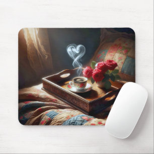 Morgenkaffee auf einem Frühstückstablett Mousepad