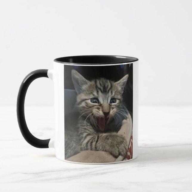 Morgenkaffee. Katzenspaß. Katzenkaffeetasse. Tasse (Links)