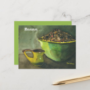 Morgenkaffee mit Schüssel Kaffeebohnen (Wasserfarb Feiertagspostkarte