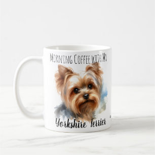 Morgenkaffee mit Yorkshire Terrier Niedliche Tasse
