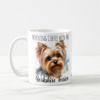Morgenkaffee mit Yorkshire Terrier Niedliche Tasse