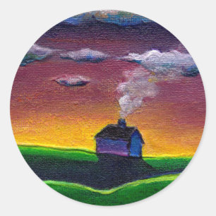 Morgenlandschaft Neues Jahr bunte Originalkunst Runder Aufkleber