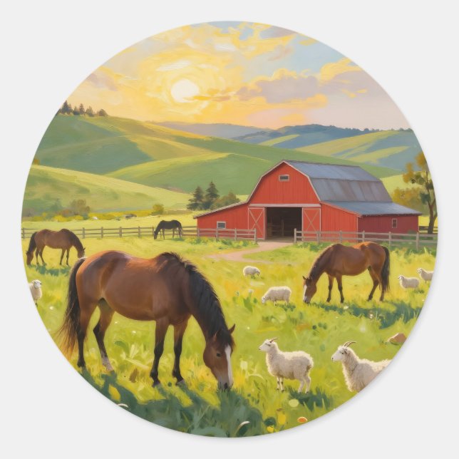 Morgenlicht auf der Wiese -  Runder Aufkleber (Vorderseite)