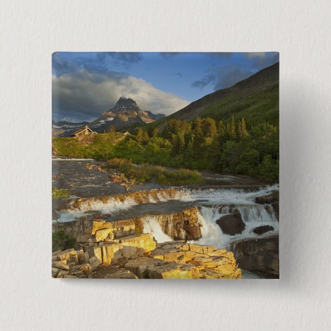 Morgenlicht grüßt Swiftcurrent Falls in Button (Vorderseite)