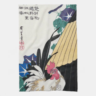 Morgenlorbeer und Japanisches Zwerghuhn, Hiroshige Geschirrtuch