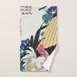 Morgenlorbeer und Japanisches Zwerghuhn, Hiroshige Handtuch