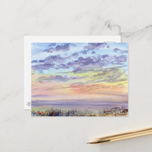 Morgenmeer und Pastellwolken Aquarell Postkarte