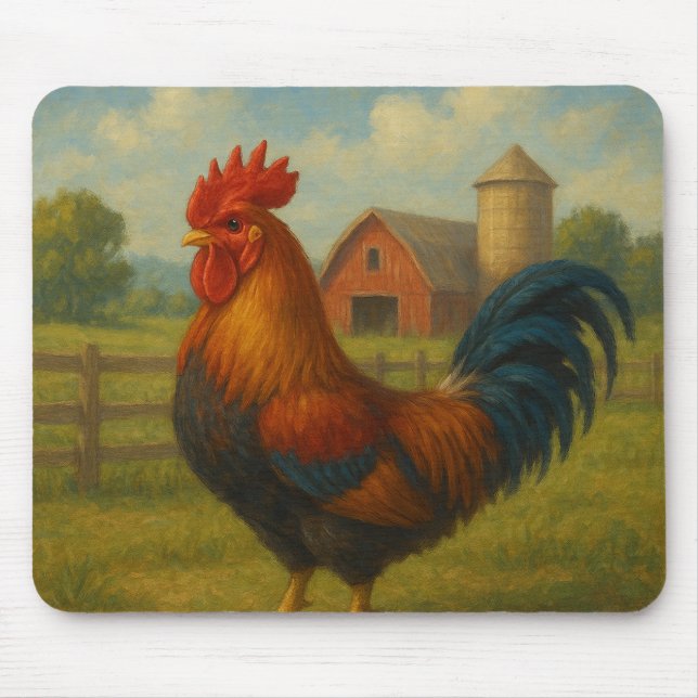 „Morgenroter Hahn auf dem Bauernhof“ Mousepad (Vorne)