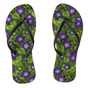 Morgenruhm in lila und grün flip flops