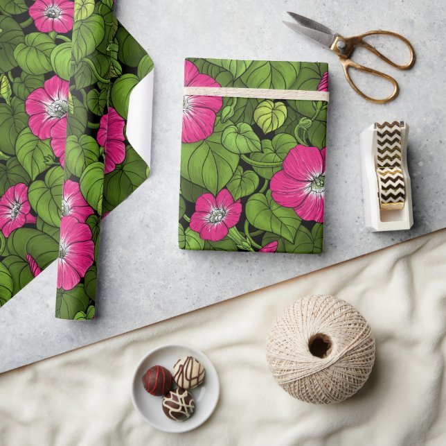 Morgenruhm in Rosa und Grün Geschenkpapier (Basteln)