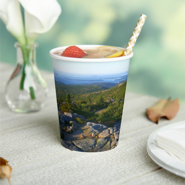 Morgens auf dem Cadillac Mountain at Acadia Pappbecher (In Situ)