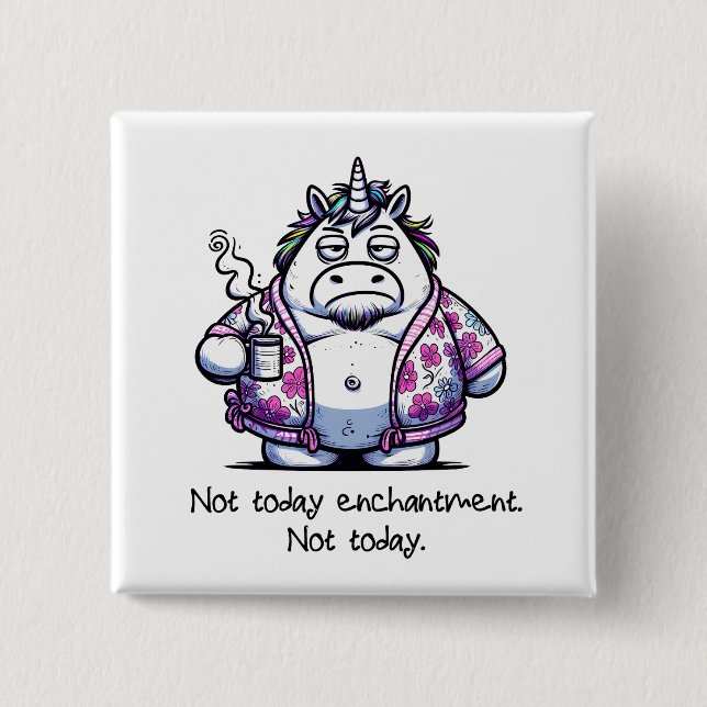 Morgens Einhorn im Badezimmer trinken Kaffee Button (Vorderseite)