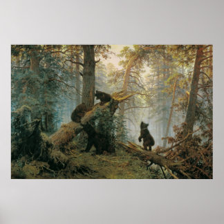 Morgens in einem Kiefernwald Poster